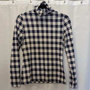 Lands' End Navy & White Plaid Turtleneck Long-Sleeve Tee | XS